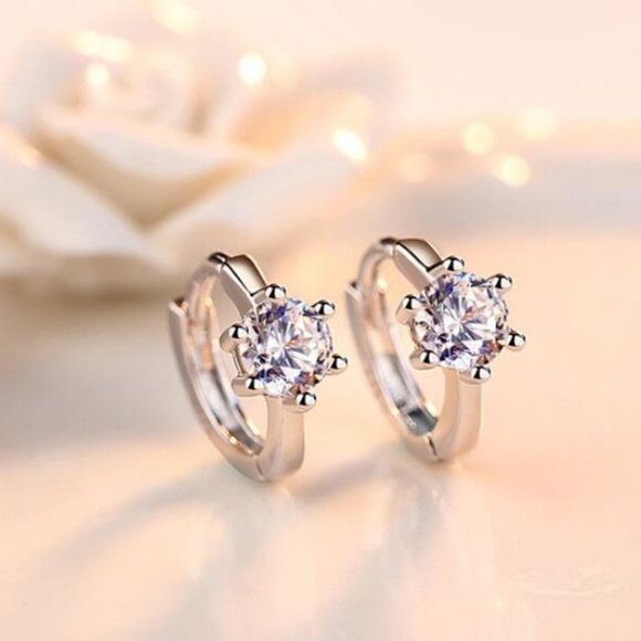 NEW 925 Sterling Silver Diamond Hoop Earrings - Picture 8 of 9